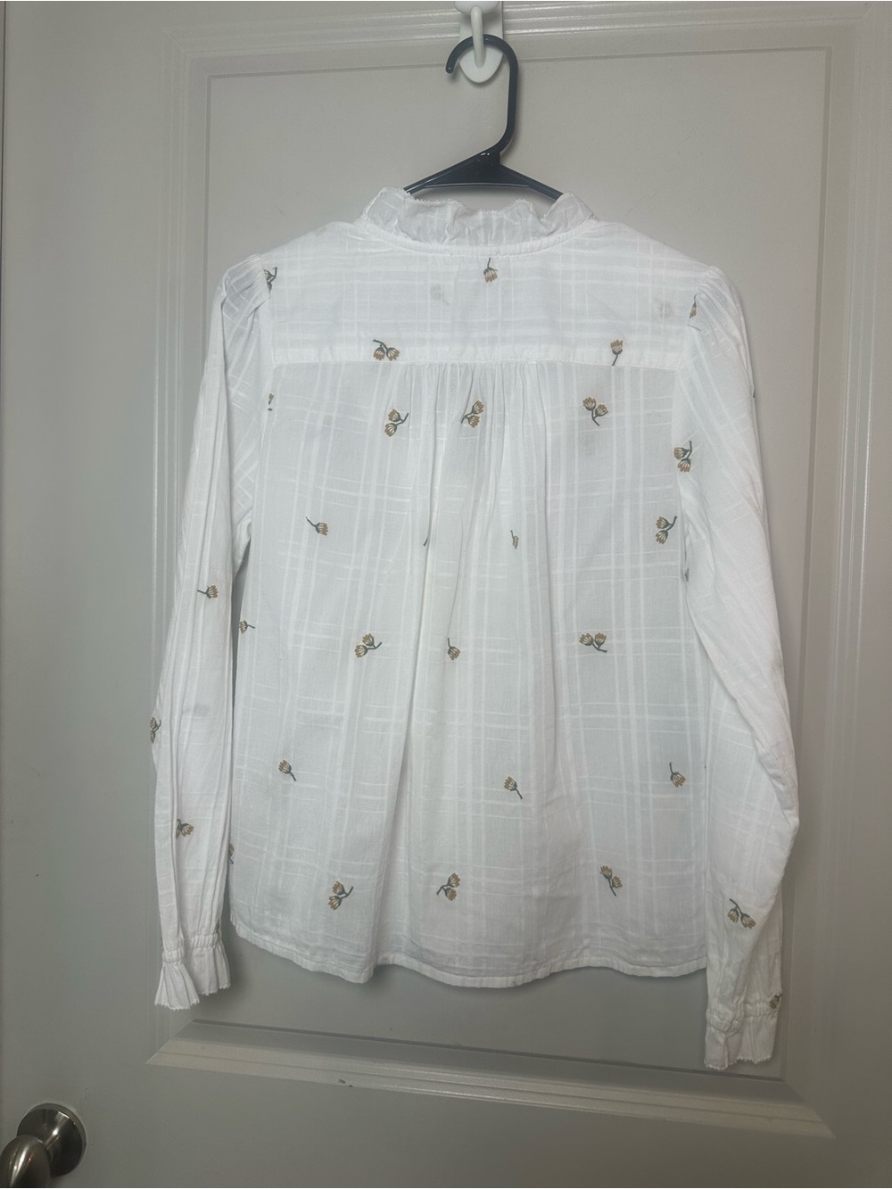 Fat Face Cotton Button Up Ruffle Embroidered Sunflower Lightweight Top, 4 - Picture 6 of 8